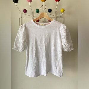 Boden White T-Shirt with Eyelet Capped Sleeves